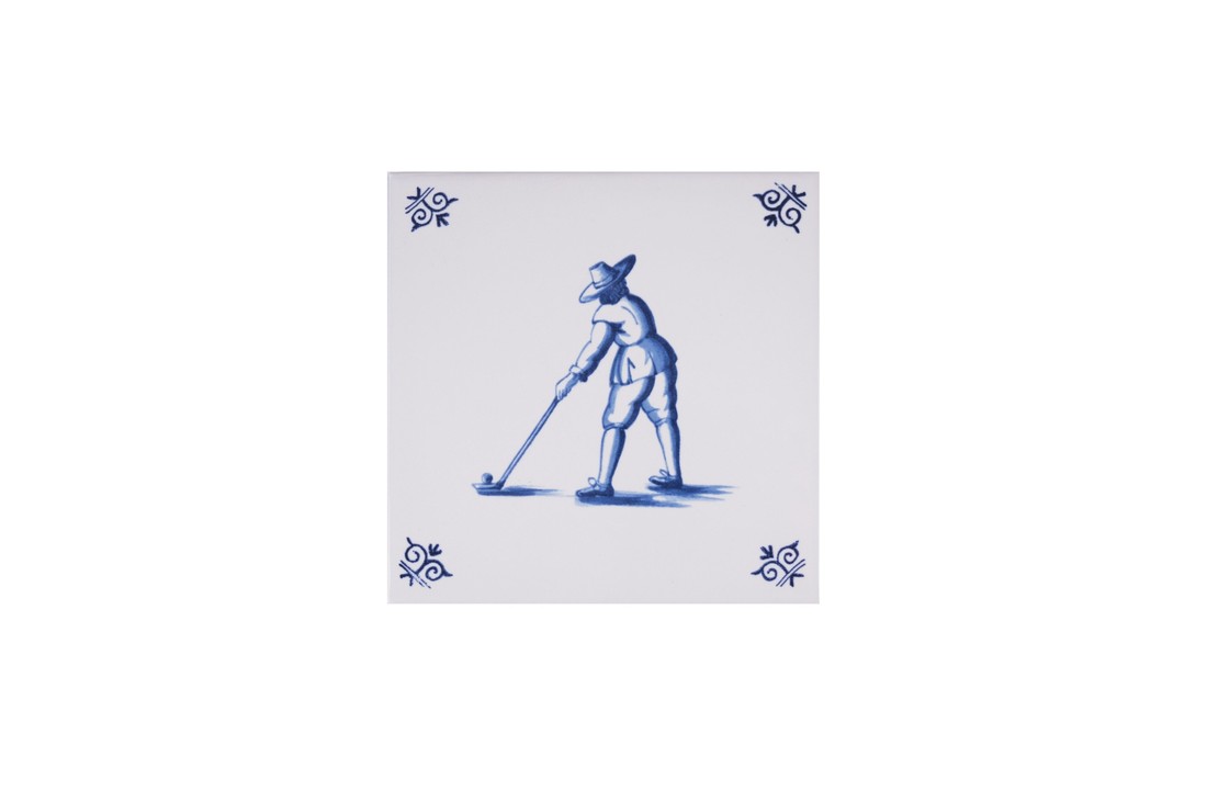 Delfts Blauw Tegel Golfspeler Achter