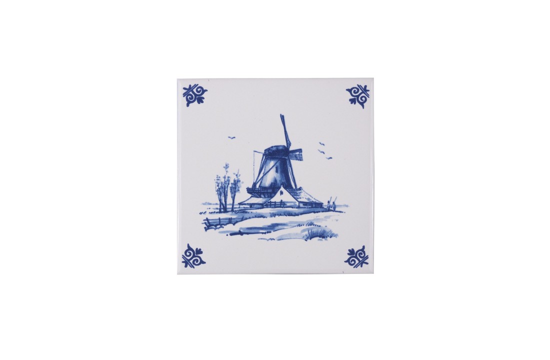 Delfts Blauw Tegel Molen in Landschap