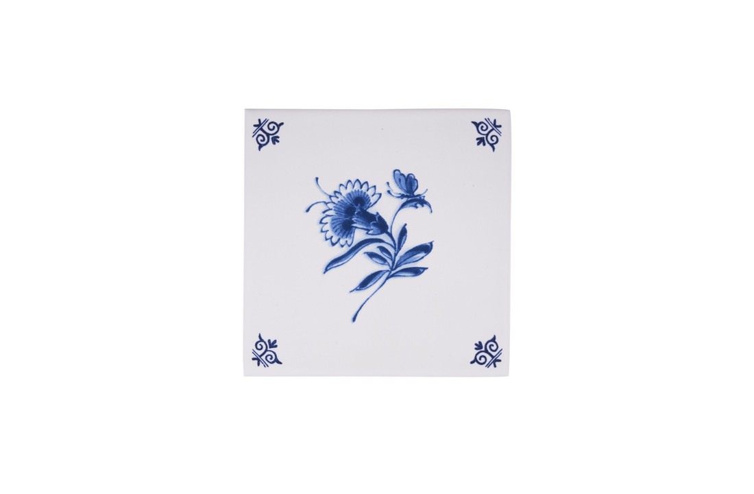 Delfts Blauw Tegel Vlinder op Bloem