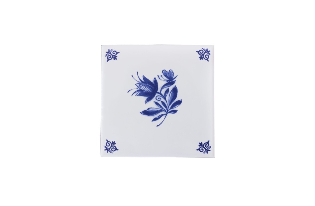 Delfts Blauw Tegel Vlinder op Tulp