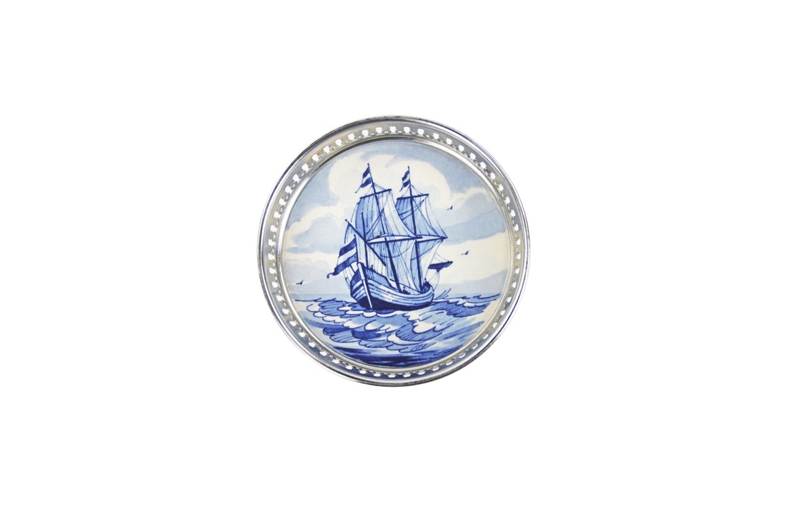 Delfts Blauw Flessenonderzetter Schip