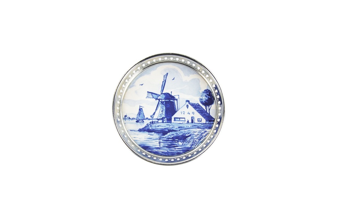 Delfts Blauw Flessenonderzetter Molen Tinnenrand
