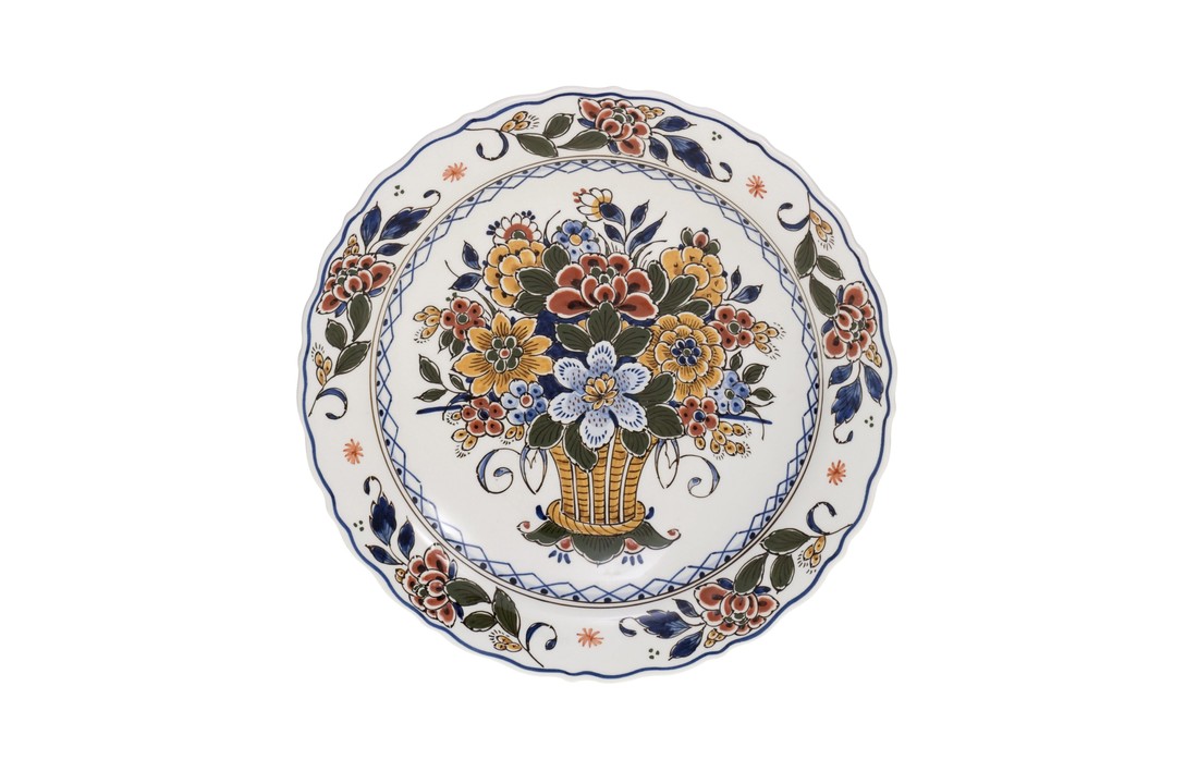Delfts Blauw Bord Rond Bloemenboeket