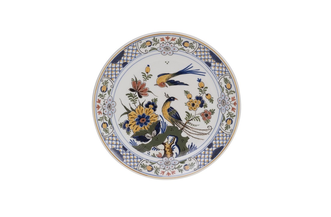 Delfts Blauw bord twee pauwen
