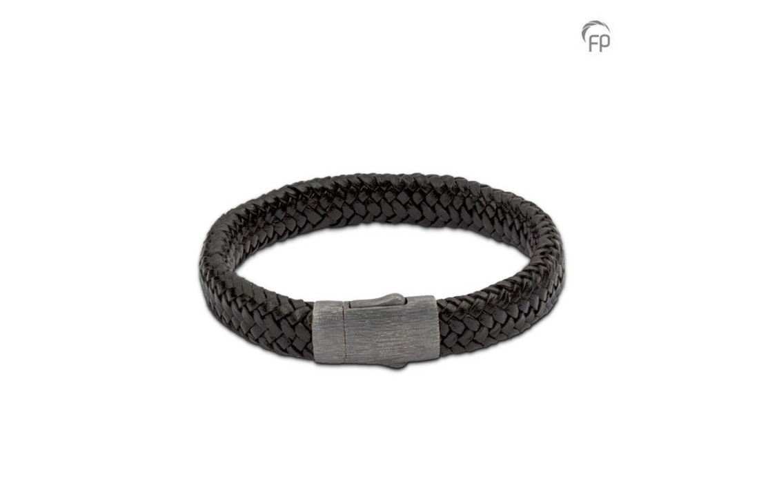 Leren armband Zwart Gevlochten