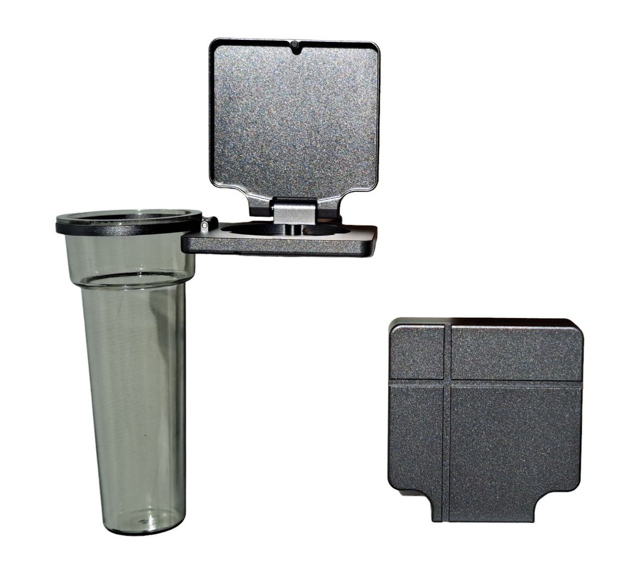 Eigentijdse kandelaar met Soliflore vaas voor grafstenen, grafmonumenten en columbaria - Grijs metallic