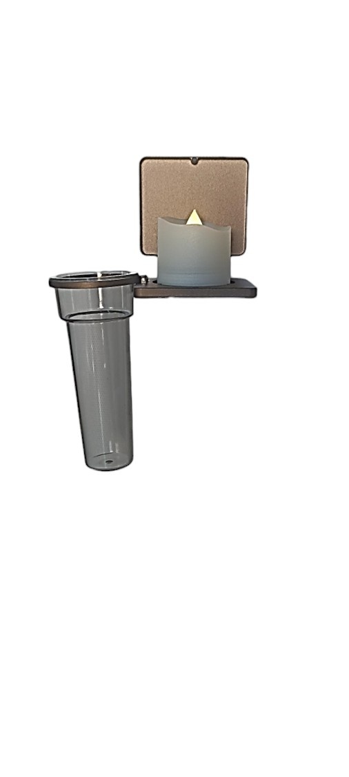 Eigentijdse kandelaar met Soliflore vaas voor grafstenen, grafmonumenten en columbaria - Grijs metallic