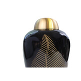 Donkerblauwe urn met bladmotief, messing afwerking - groot