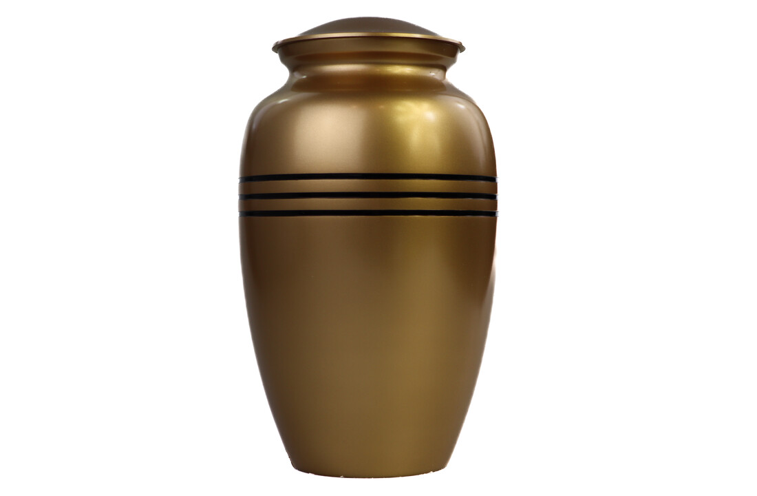 Messing kleurige urn 3 horizontale zwarte lijnen - groot