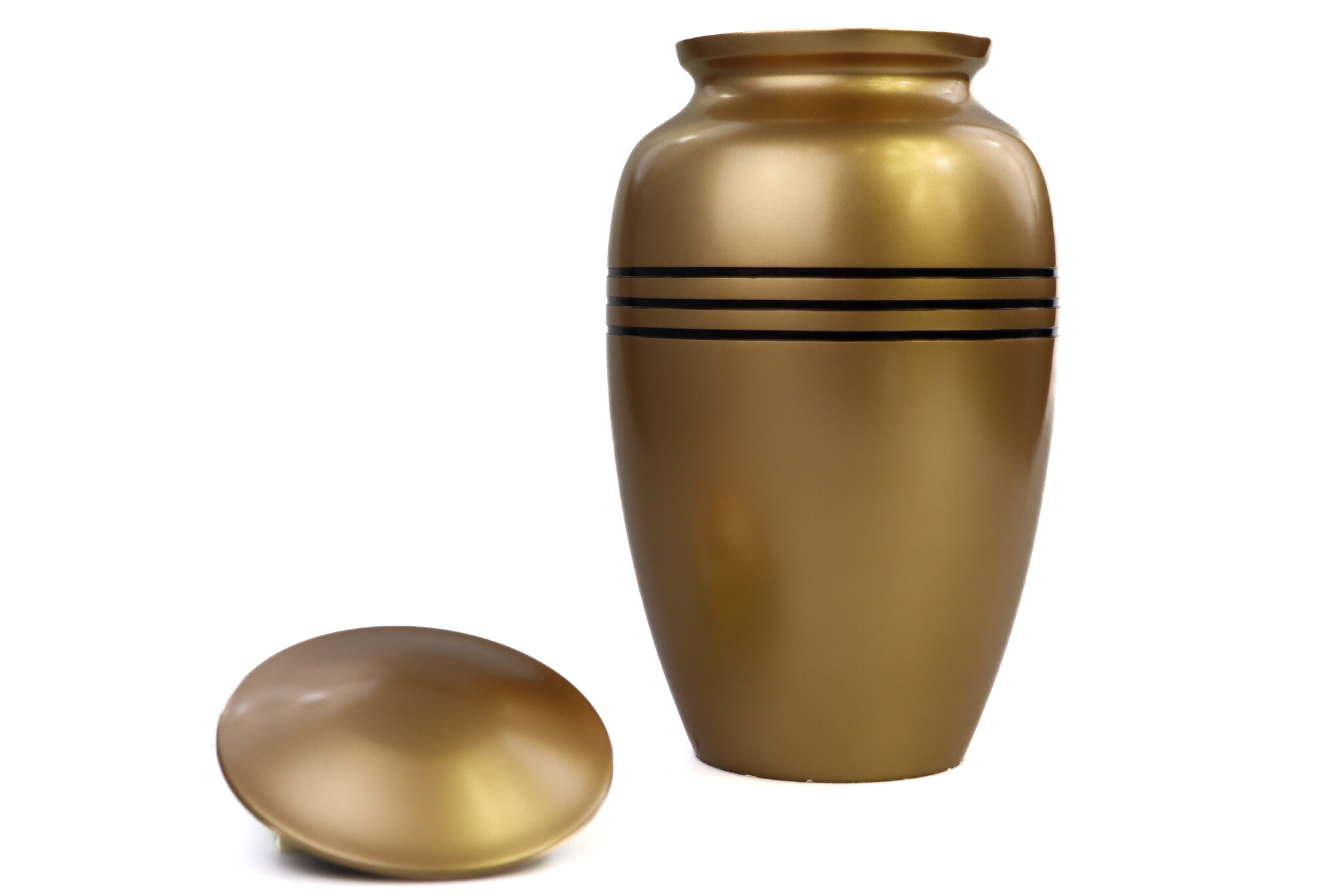 Messing kleurige urn 3 horizontale zwarte lijnen - groot