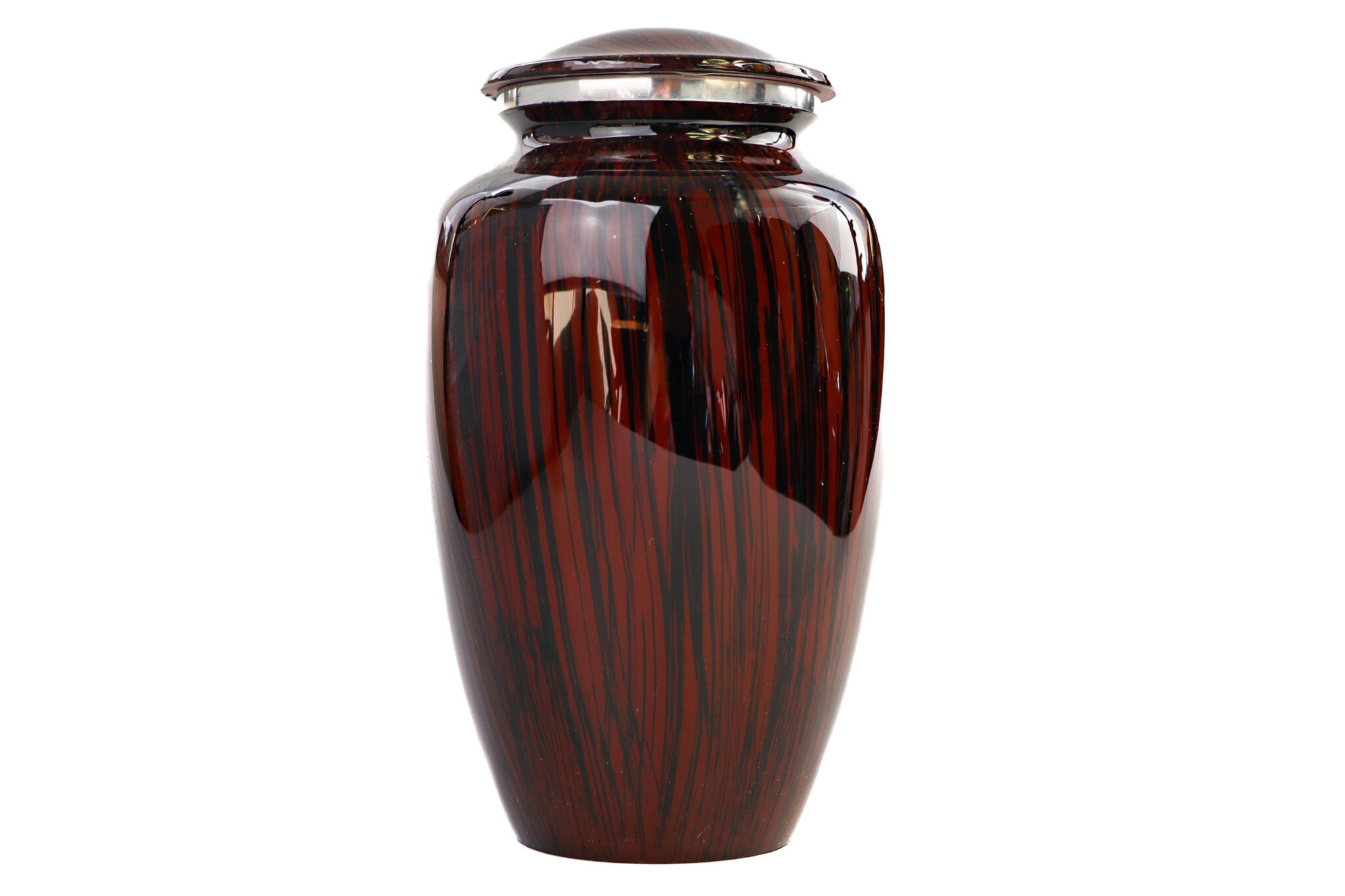 Donkerbruine urn met verticaal houtmotief - groot