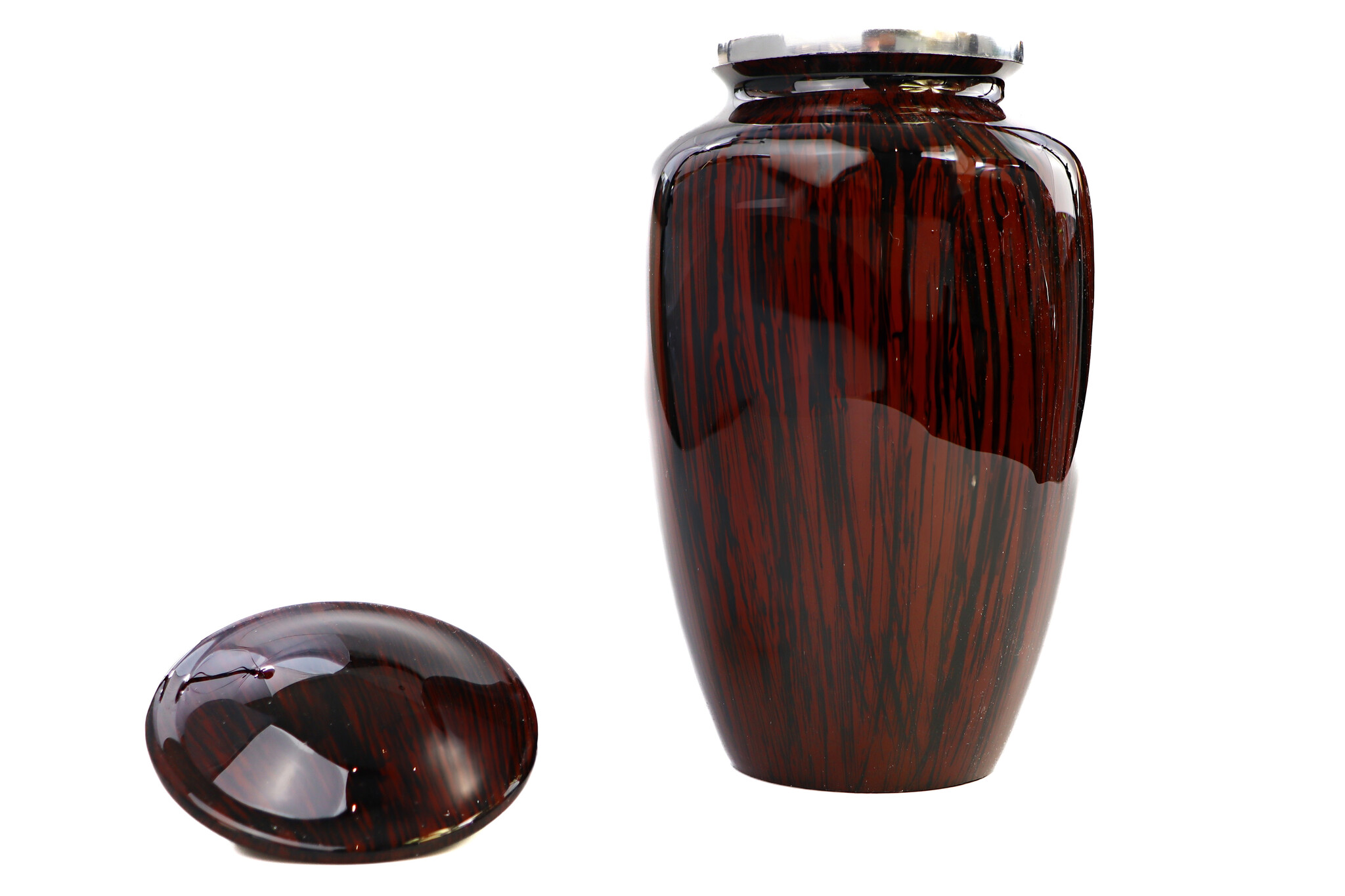 Donkerbruine urn met verticaal houtmotief - groot