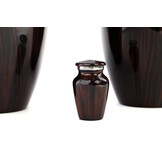 Donkerbruine urn met verticaal houtmotief - mini