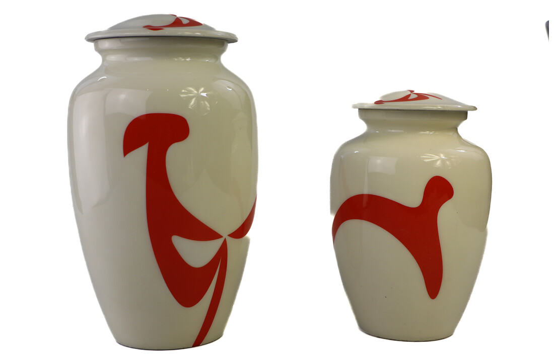 Eigentijdse wit oranje urn - medium