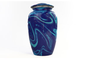 Eigentijdse licht donkerblauwe urn - groot