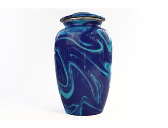 Eigentijdse licht donkerblauwe urn - groot