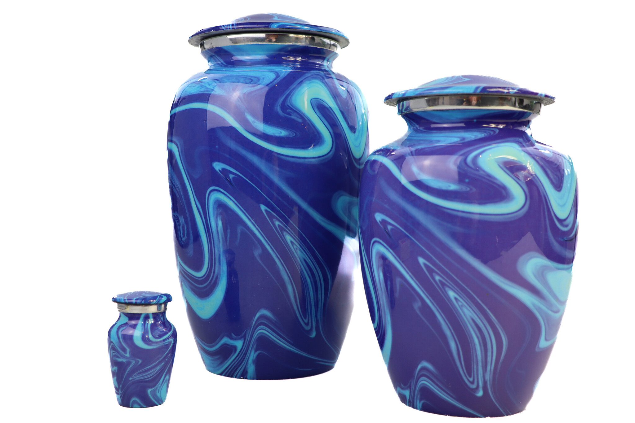 Eigentijdse licht donkerblauwe urn - medium