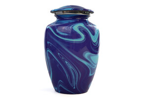 Eigentijdse licht donkerblauwe urn - medium