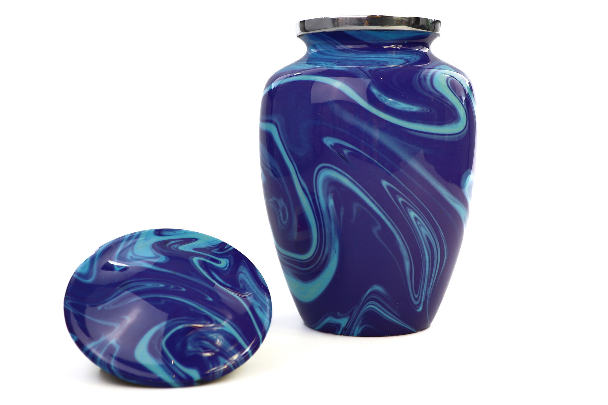 Eigentijdse licht donkerblauwe urn - medium