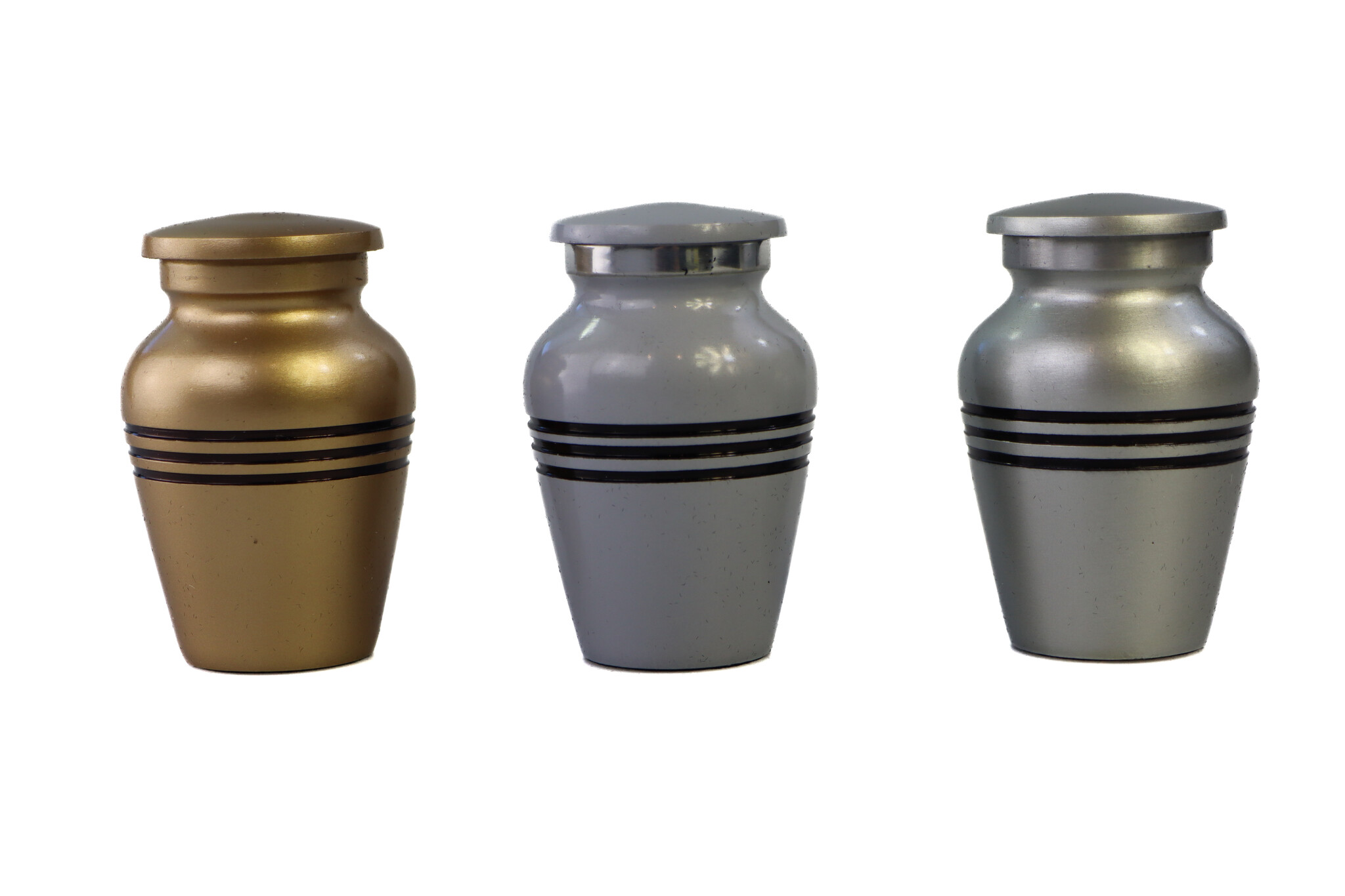 Modern grijs gekleurde mini urn 3 zwarte lijnen