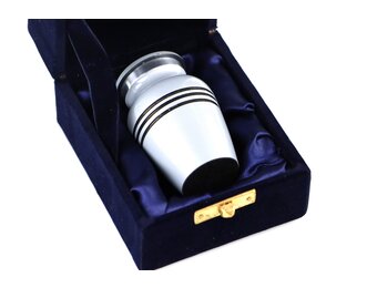 Modern grijs gekleurde mini urn 3 zwarte lijnen