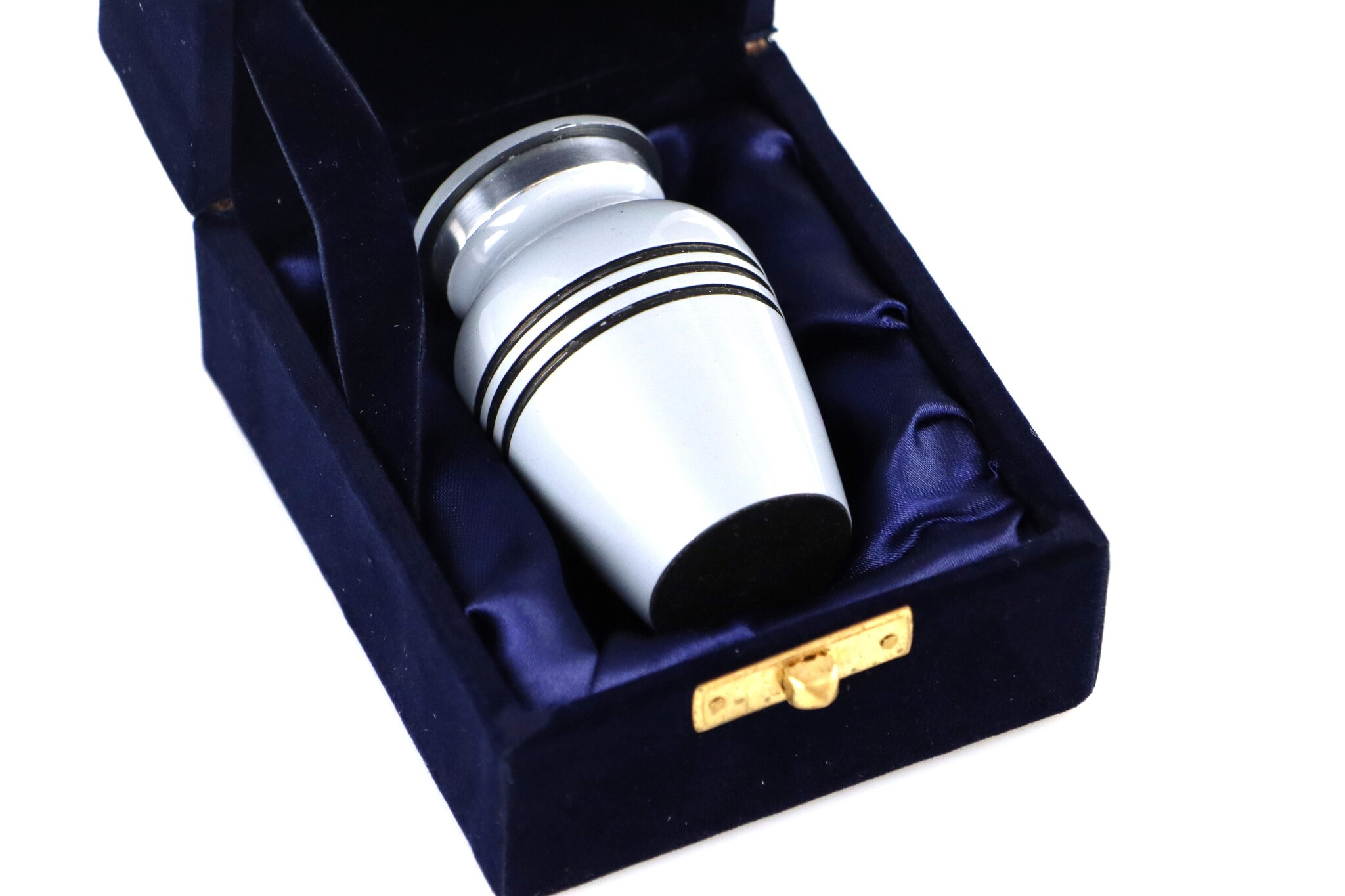Modern grijs gekleurde mini urn 3 zwarte lijnen
