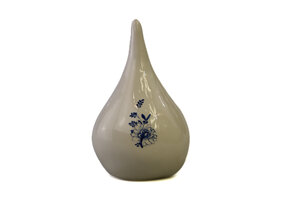 Witte druppel urn met delfstblauwe bloem