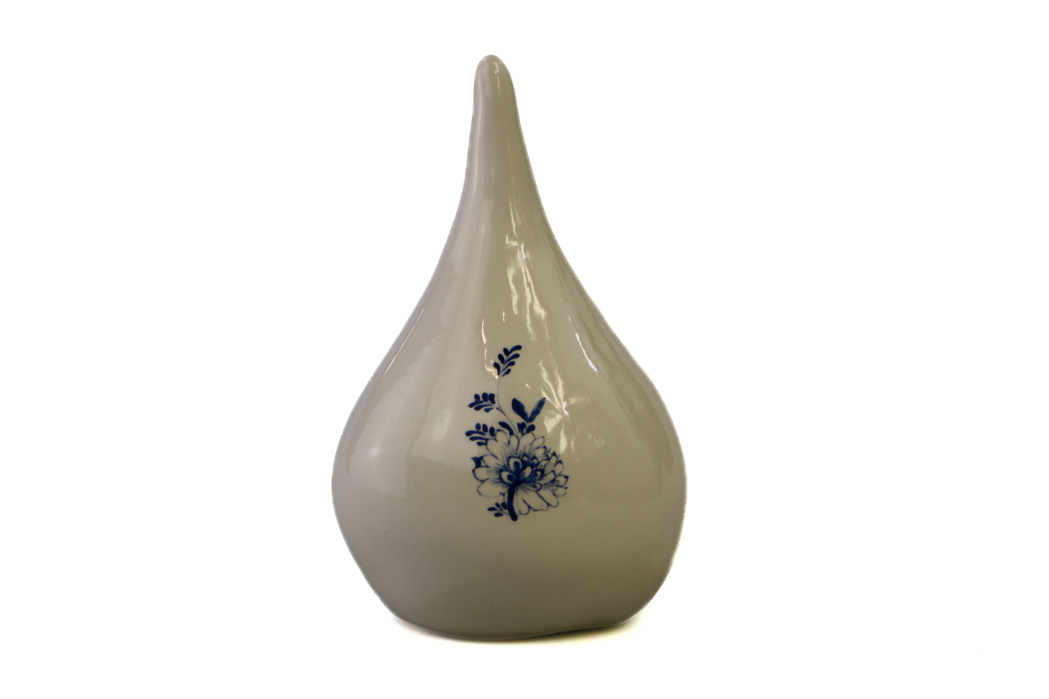 Witte druppel urn met delftsblauwe bloem