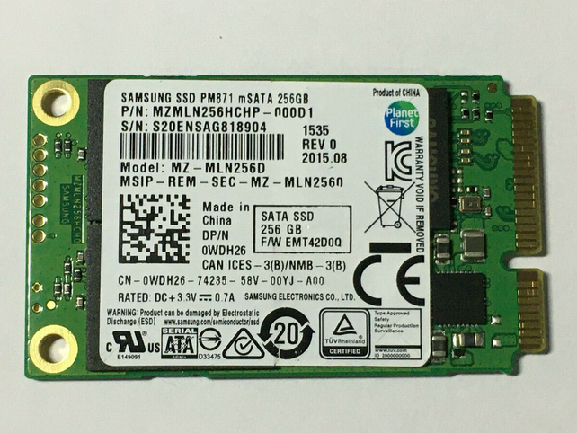 Samsung SSD 256GB mSATA PM871 MZ-MLN256D