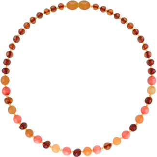 Amber Barnsteen ketting  kind 38cm - Cognac aventurijn koraal
