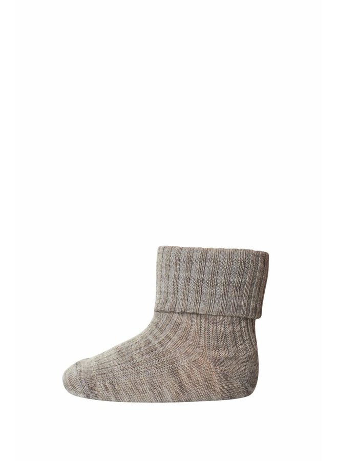 Wool rib baby socks - Light Brown Melange