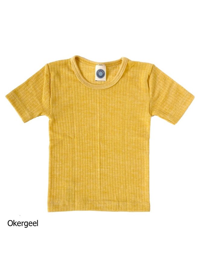 Kindershirt korte mouw katoen wol zijde - Geel 022