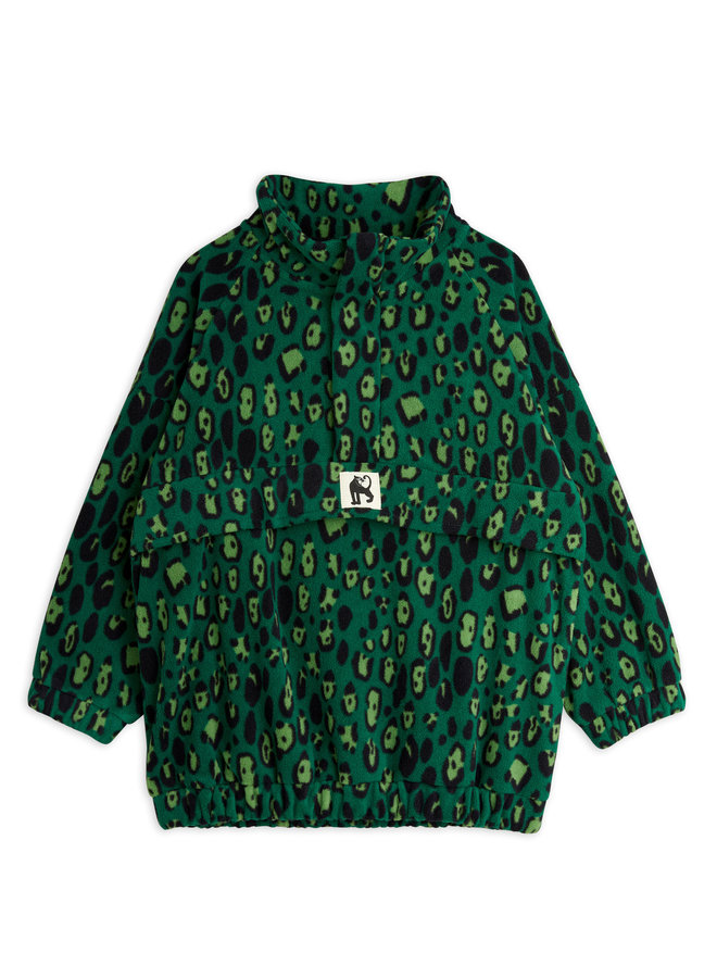 Leopard fleece zip pullover green