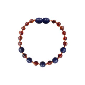 Amber Barnsteen armband kind 16cm - Cognac lapis lazuli