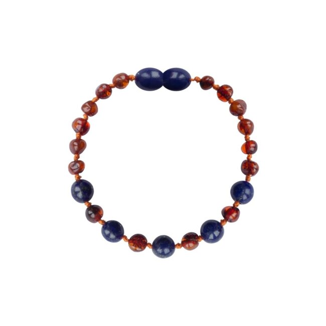 Amber Barnsteen armband kind 16cm - Cognac lapis lazuli