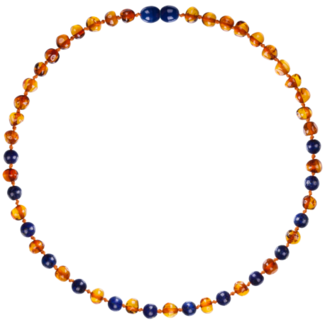 Amber Barnsteen baby/peuter ketting 32cm - Cognac lapis lazuli