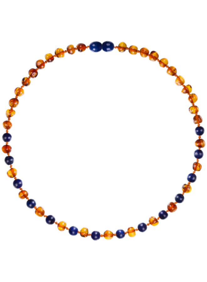 Barnsteen baby/peuter ketting 32cm - Cognac lapis lazuli