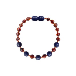 Amber Barnsteen armband baby/peuter 14cm - Cognac lapis lazuli