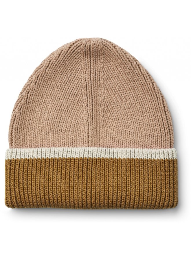 Ezra beanie - Dark rose / Sandy / Golden caramel