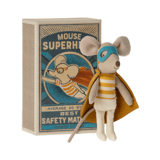 Maileg Super hero mouse, Little brother in matchbox