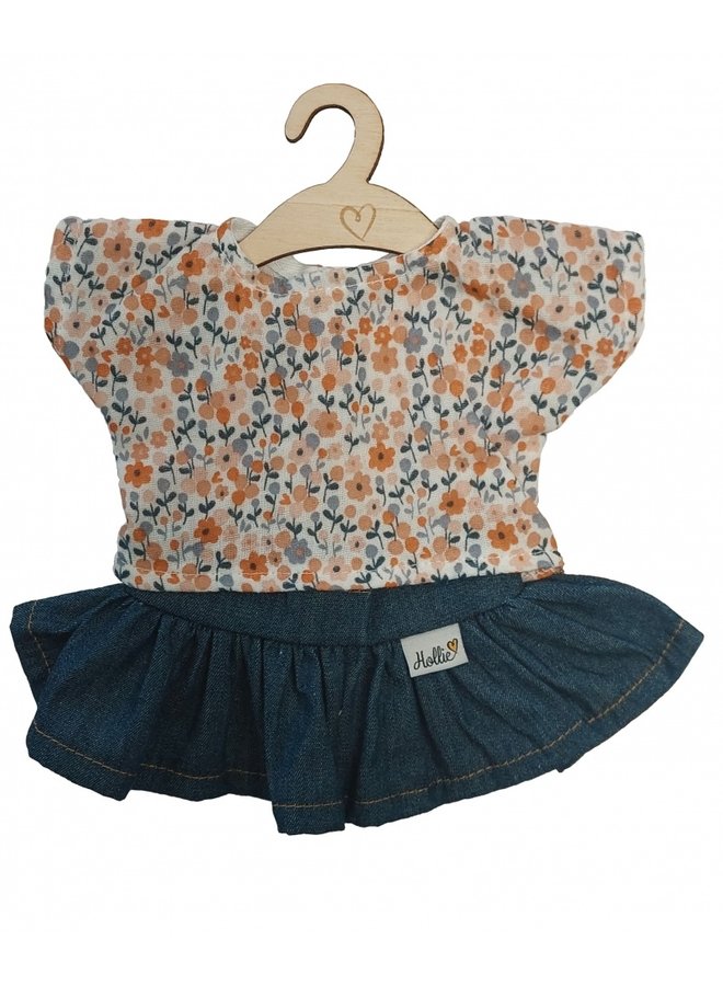 Poppenrok en -shirt jeans happy flower blue