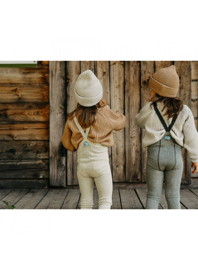 Wooly footless wool tights with braces  - Cream blend