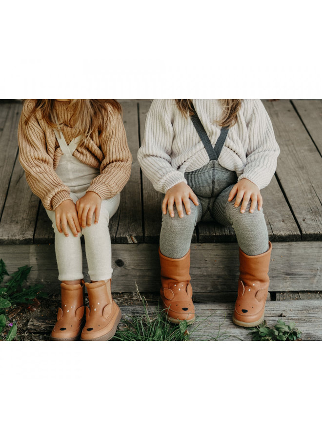 Wooly footless wool tights with braces  - Cream blend