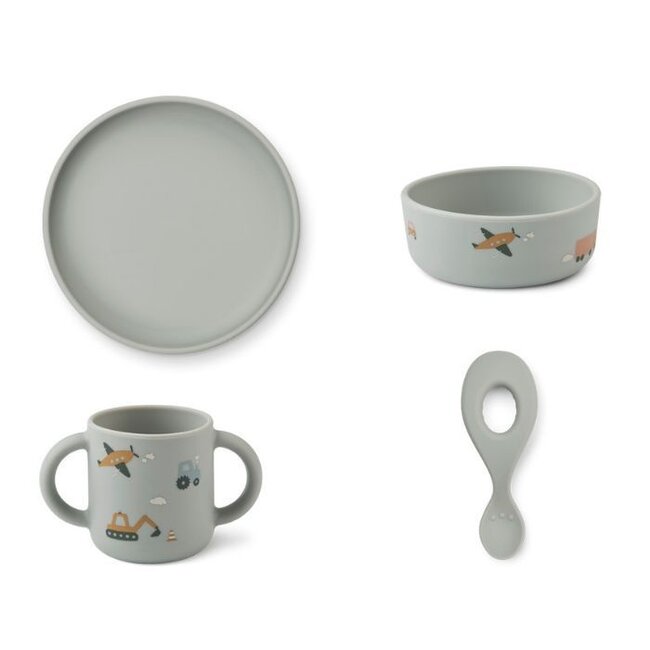 Liewood Vivi silicone set - Vehicles/dove blue mix