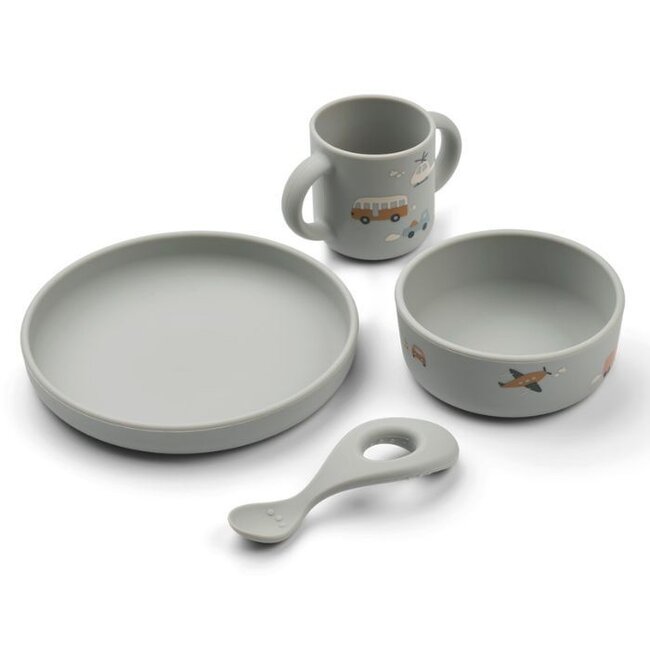 Liewood Vivi silicone set - Vehicles/dove blue mix
