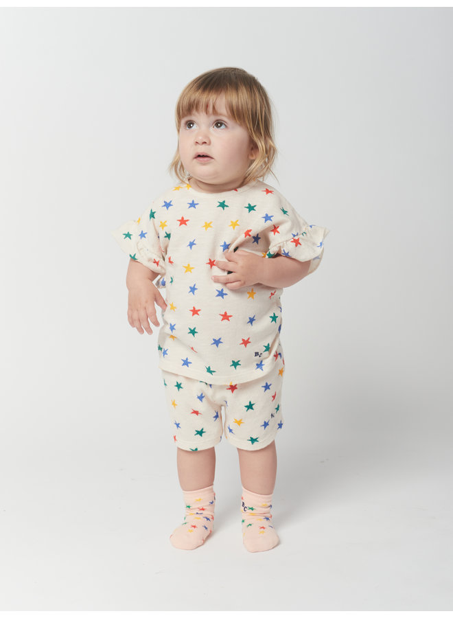Multicolor Stars all over ruffle T-shirt baby offwhite