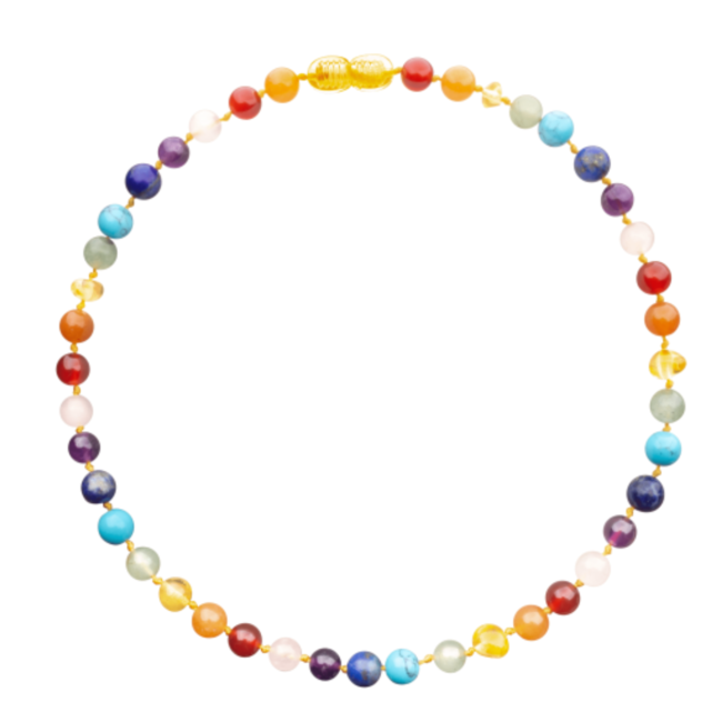 Amber Barnsteen ketting kind 38cm - Cognac mix edelstenen