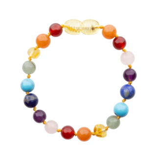 Barnsteen armband  baby/peuter 14cm - Cognac mix edelstenen