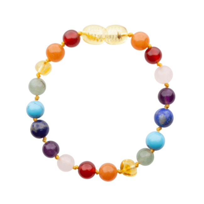 Barnsteen armband baby/peuter 14cm - Cognac mix edelstenen