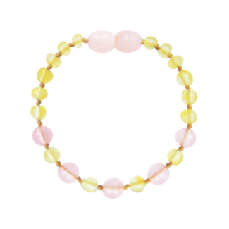 Amber Barnsteen armband baby/peuter 14cm - Lemon roze kwarts